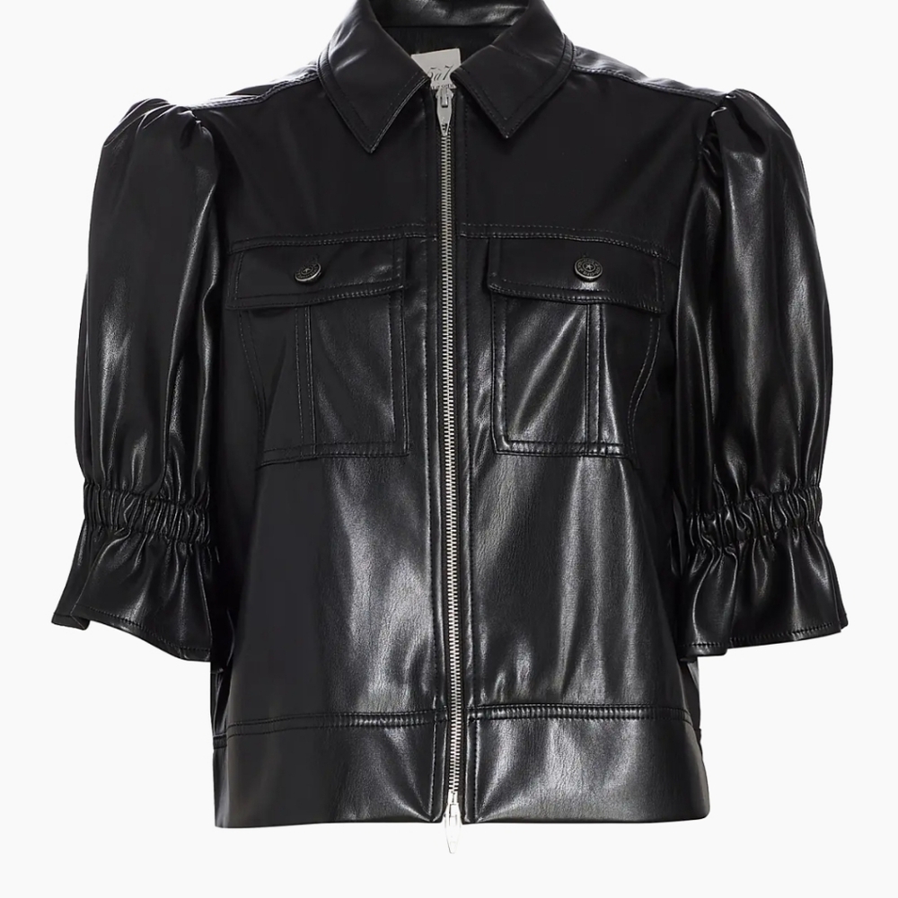 Cinq à Sept Black Puff Sleeve Leather Jacket